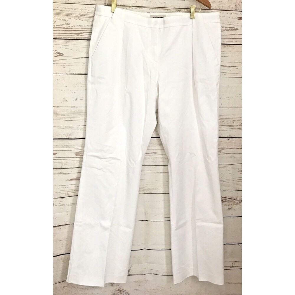 LANDS END Womens White Chinos Stretch Pleated Pants Size 14 X 34 Fully Lined NEW